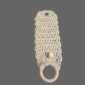 Handmade Cotton Yarn Crochet Kitchen Dish Towel Holder, 7x2 in Farmhouse Home Organizer, Ideal for Gifting