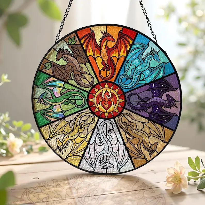 Wings Of Fire Dragons Stained Glass Suncatcher, Nightwings Seawings Icewings Window Hanger, Queen Of Pyrrhia Decor