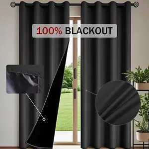 1pc Blackout Curtain Drapes, Minimalist Style, 100% Light Blocking, Ideal for Living Room Bedroom Balcony, Modern Heat Insulation Decorative Curtains, Thermal Insulated Curtain, Blackout Window Cover