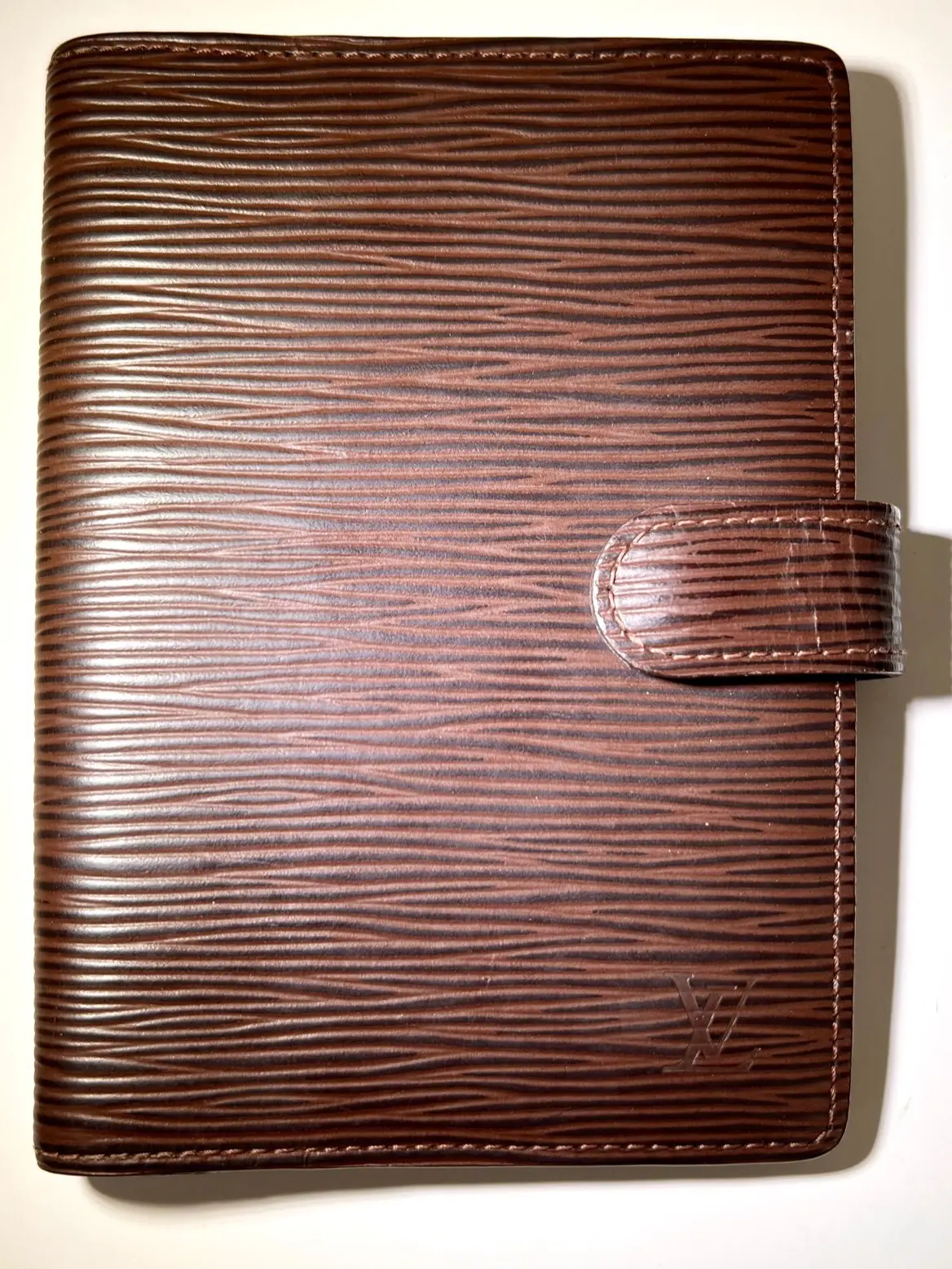 Pre-owned Louis Vuitton Leather Small Leather Goods Epi Small Goods, Brown 6 Ring Mini Paper Agenda Booklet with Silver Snap Closure
