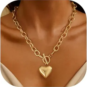 Women's Fashion Necklace, Oxidation-Free 14k Plated Chain Heart Shaped Pendant Jewelry, Ideal Birthday Gift for Her