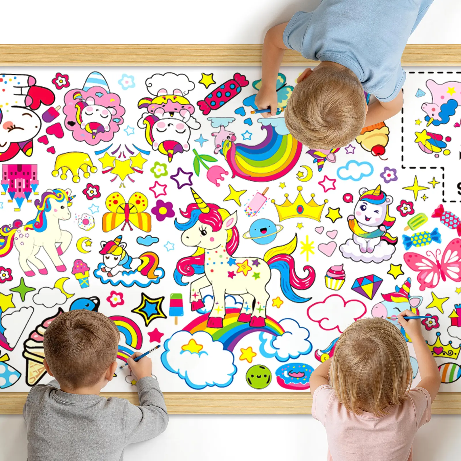 deAO Unicorn Coloring Poster for Kids - Rolled, No Creases 31" x 72" Large Coloring Tablecoth for Unicorn-Themed Birthday Parties - Magical Party Decorations for Girls