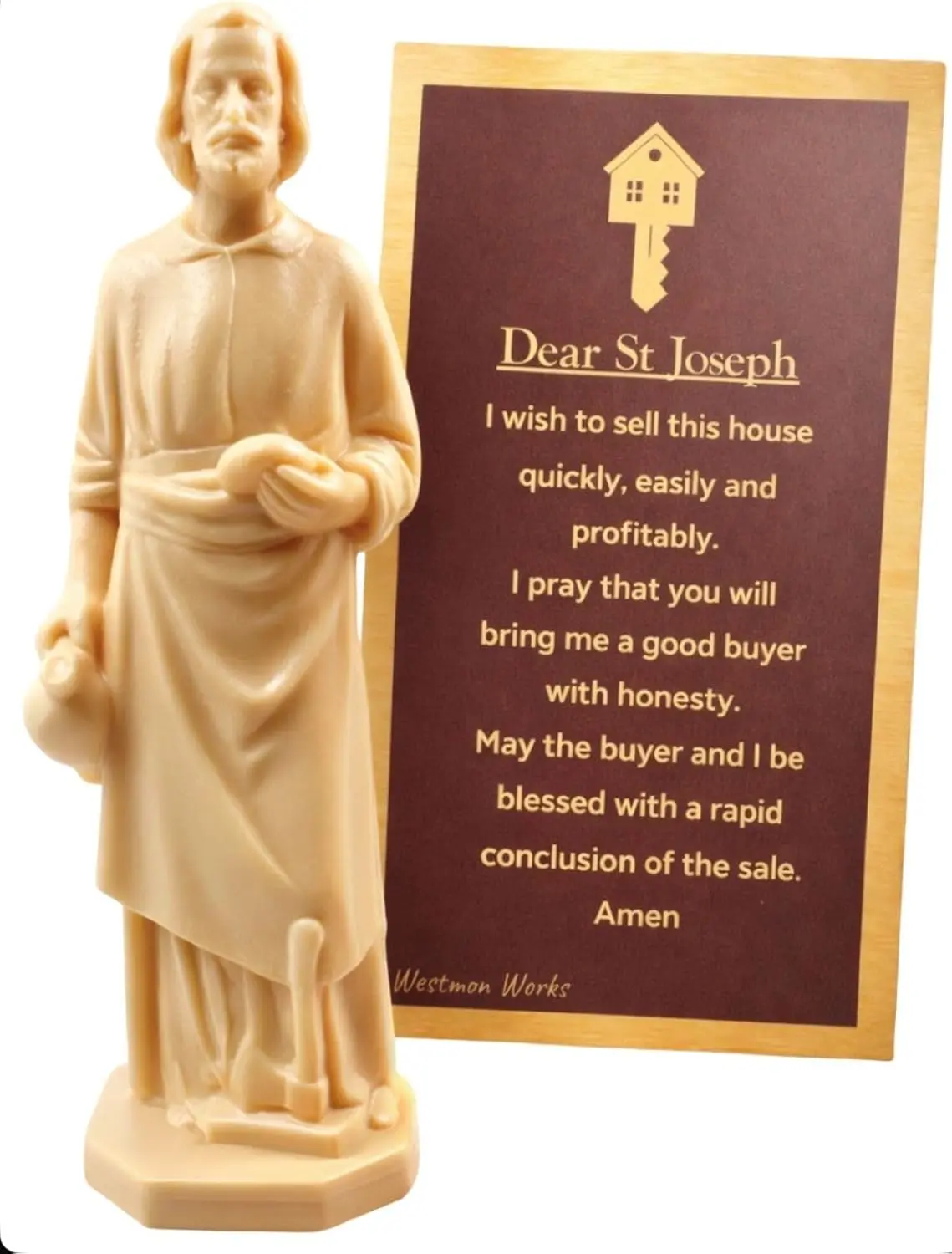 St Joseph House Selling Statue Kit USA Made with Double Sided Prayer Card | Catholic Faith-Based Traditional Real Estate Saint Figurine, Includes Burial Instructions, Devotional Blessing Novena