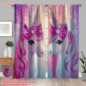 Dreamy Unicorn Curtains, 2pcs 2D Print Luxury European Style, Bedroom Living Room Decor, Light Blocking Fabric, Eco-Friendly