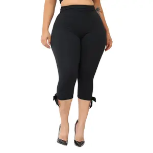 Women’s High-Waist Tummy Control Capri Leggings - Stretchy Fabric Bottoms with Bow Detail, Comfortable Pants