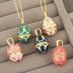 egg necklace with colorful zircon drop pendant O-shaped chain