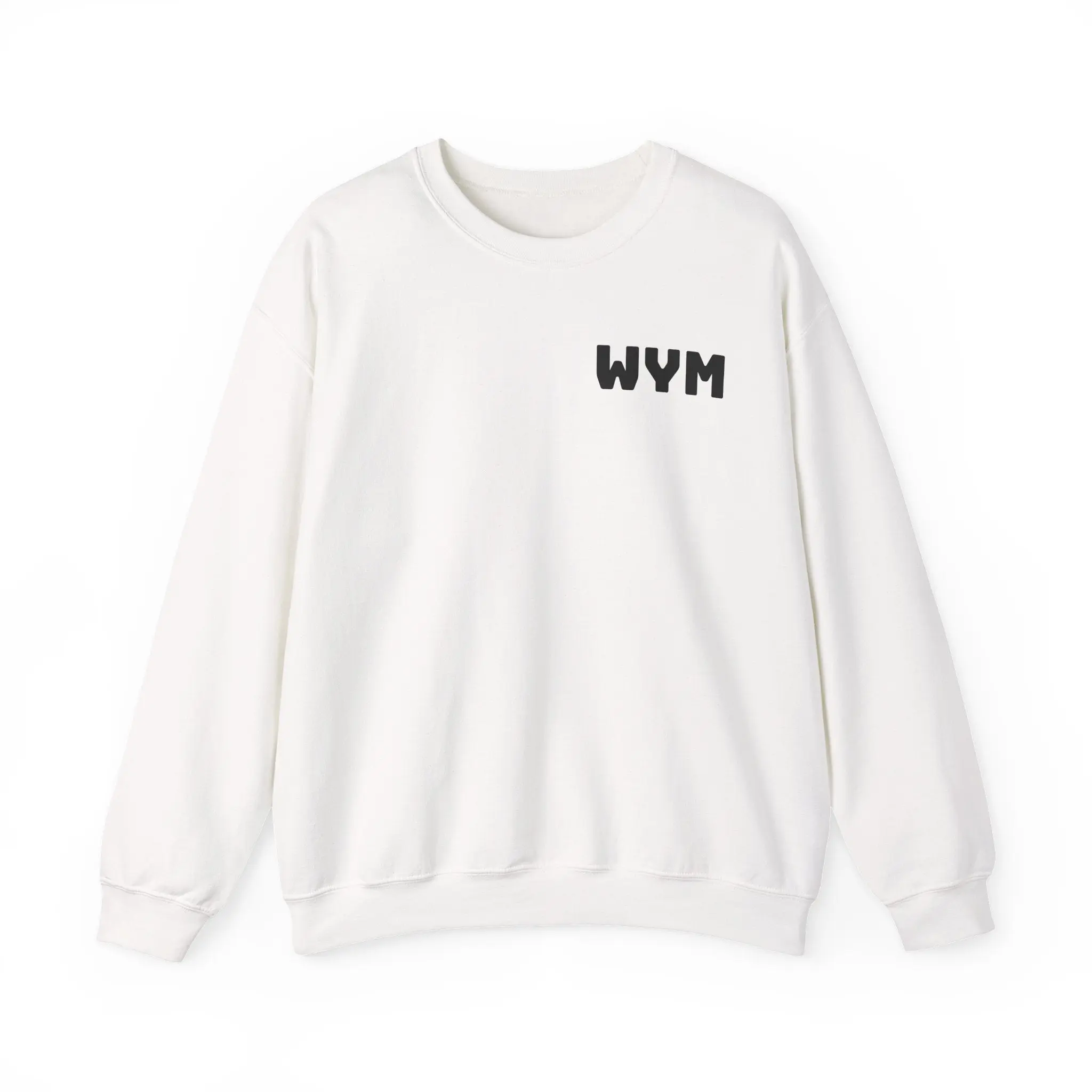 WYM Minimalist Crewneck Sweatshirt — White Casual Pullover, 50/50 Cotton-Poly