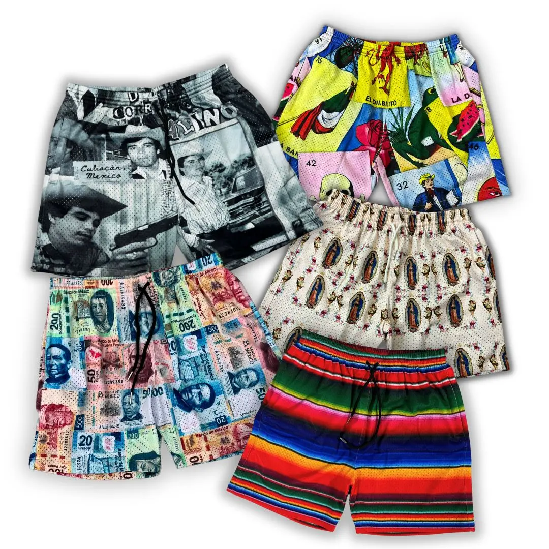 Chalino Sanchez Mesh Shorts, Style Casual For Menswear, Mexico Unisex Streetwear