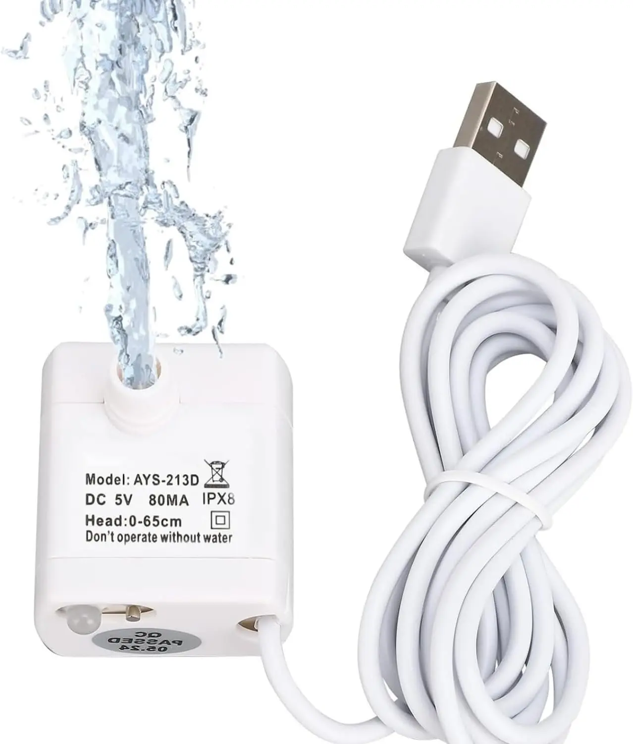 Water Fountain Pump Replacement, 5V Pet Fountain Pump Replacement, ABS  Water Dispenser Pumps with USB 58.4in Cord  Dry  for Pet Water Dispenser, 1 count