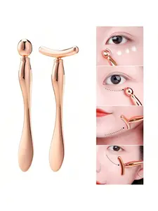 Rose Gold 2 Pcs Set - Facial Eye Massage Stick & Metal Eye Cream Applicator - Skincare Tool for Comfort