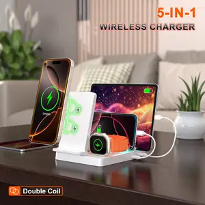 Smart 5-In-1 Wireless Charging Stand for iPhone 17/16/15/14/13/12/11 Pro Max, Samsung Galaxy S25/s24, Smart Watch & AirPods