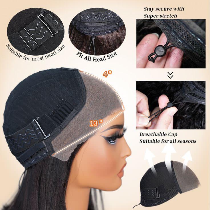 MYLOCKME Drawstring Wig 13x4 Body Wave Lace Frontal Wig Brazilian Glueless Lace Wig No Glue Pre-cut Frontal Wig For Beginners