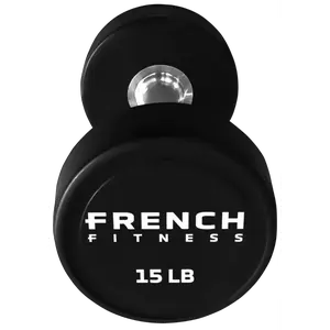 French Fitness Urethane Round Pro Style Dumbbell V2 15 lbs - Single (New)