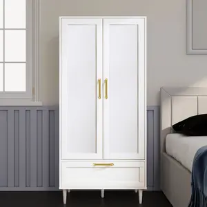 A stylish and minimalist wardrobe. The black one exudes elegance, while the white one offers a fresh look. It features double doors and drawers, providing ample storage space.