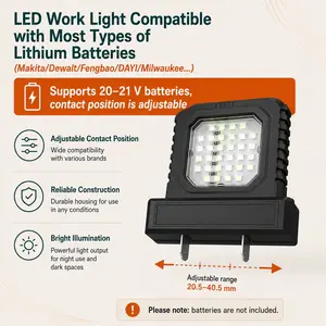 Universal LED Work Light Compatible with Milwaukee Makita Dewalt Fengbao Dayi 20-21v Batteries, 10w 2000lm Floodlight, Portable Working Lights, Camping Car Repair Emergency Lighting