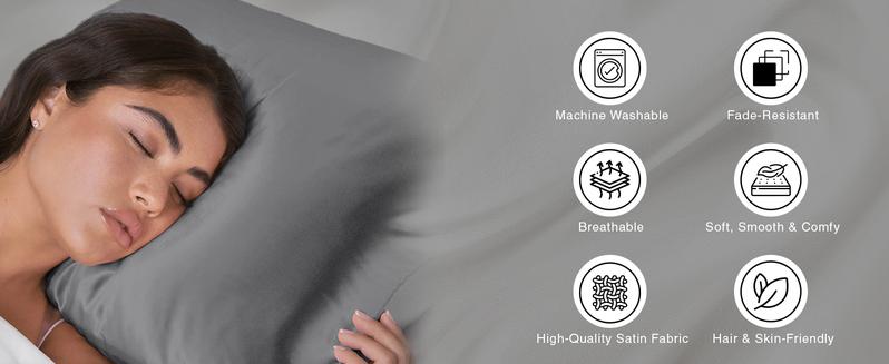 Kitsch Satin Pillowcase with Zipper for Hair & Skin, Softer Than Silk, Queen Pillow Cases, Wrinkle-Free Pillow Covers, Standard Size 19"x26", Charcoal Grey