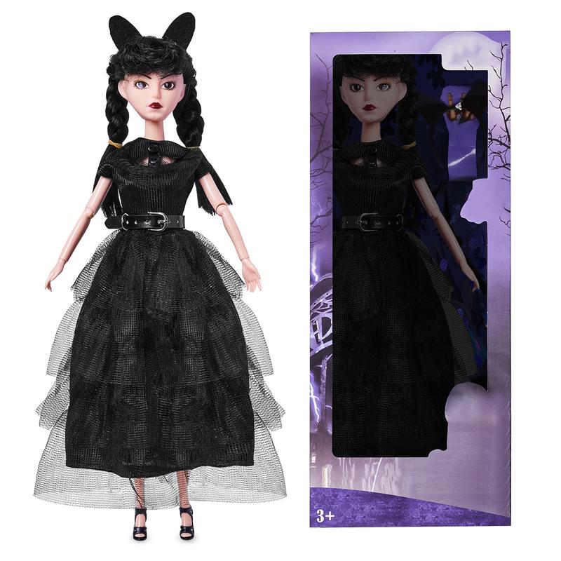 11.5 inch Wednesday Doll, Soft Body, Black Hair, Black Heels, Dress & Accessories