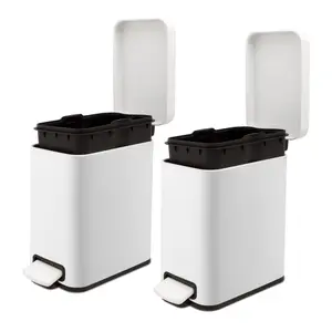QUALIAZERO 5L _ 1.3 Gallon Stainless Steel Step-On Bathroom Trash Can, Slim Shape, Pack of 2, Starte