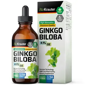 BioKrauter Ginkgo Biloba Tincture Bottle High Absorption Premium Quality Vegan Healthcare Supplement for Focus & Concentration Natural Focus Enhancer