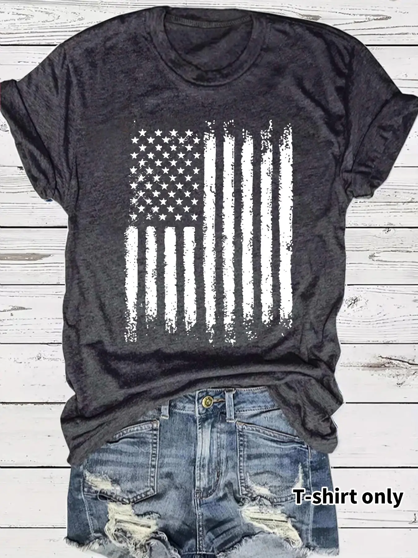 Women's American Flag Print Round Neck Tee, Casual Fashion Streetwear Short Sleeve T-shirt for Daily Wear, Ladies Summer Clothes, Top
