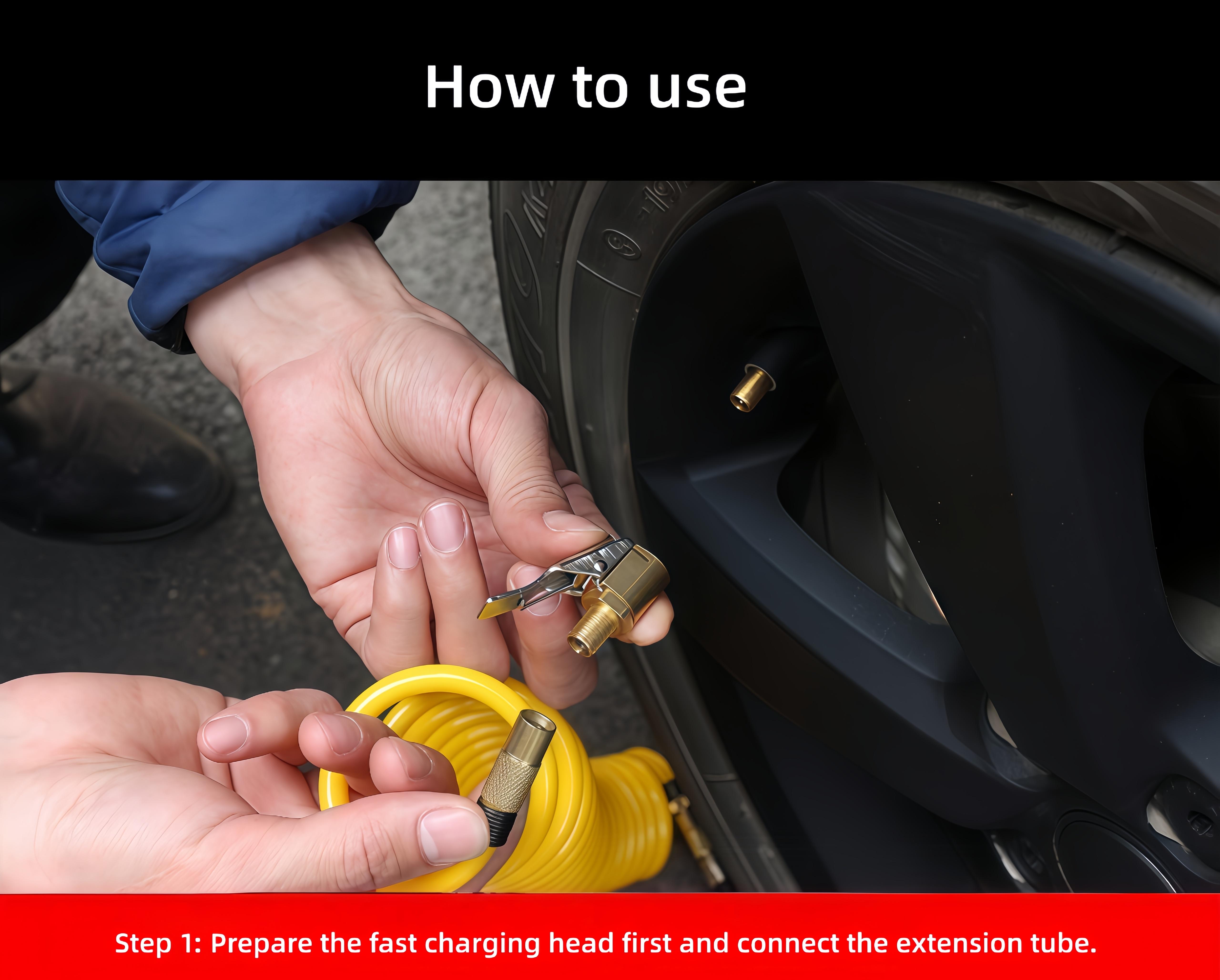Tire Inflation Quick Connector Solid Brass Air Chuck Nozzle Adapter No Air Leakage One-Click Locking Design Universal Car Motorcycle Bike Tire Inflator Pump Adapter Must-Have Auto Repair Tool