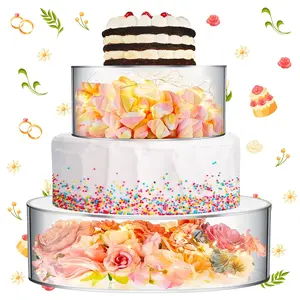 Sunnyray 2 Pcs Acrylic Cake Stands for Dessert Table Clear Fillable Cake Riser Cupcake Cake Tier with LED Strings for Birthday Wedding Holiday Party Display 8 12 Decor Flowers Christmas Ornaments