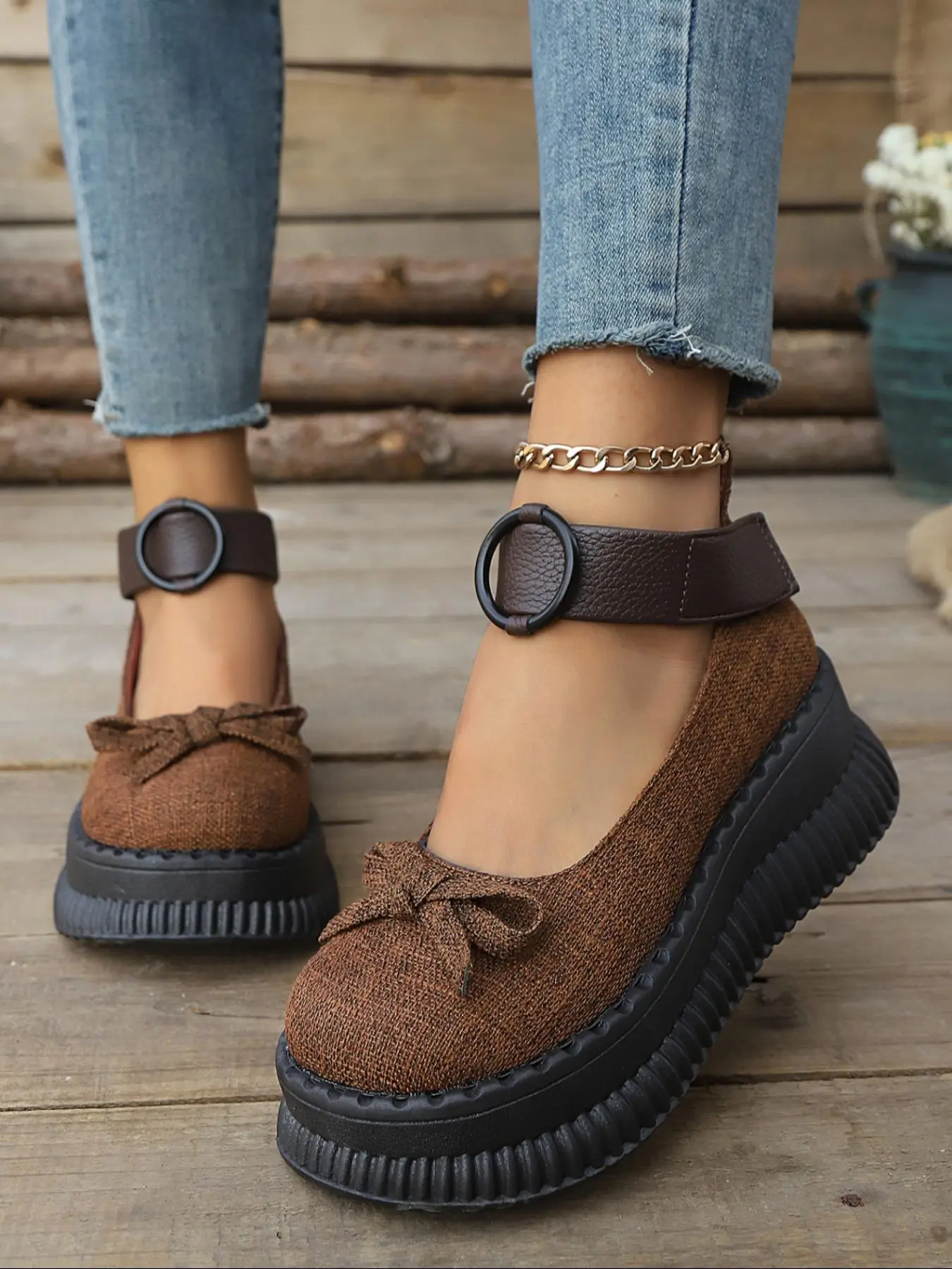 New Vintage Bowknot Chunky Mary Jane Style Shoes, Comfortable Stylish Design for All-Day Wear, Perfect Footwear for Outings, Wedge Shoes, Casual Shoes, Shoes Summer