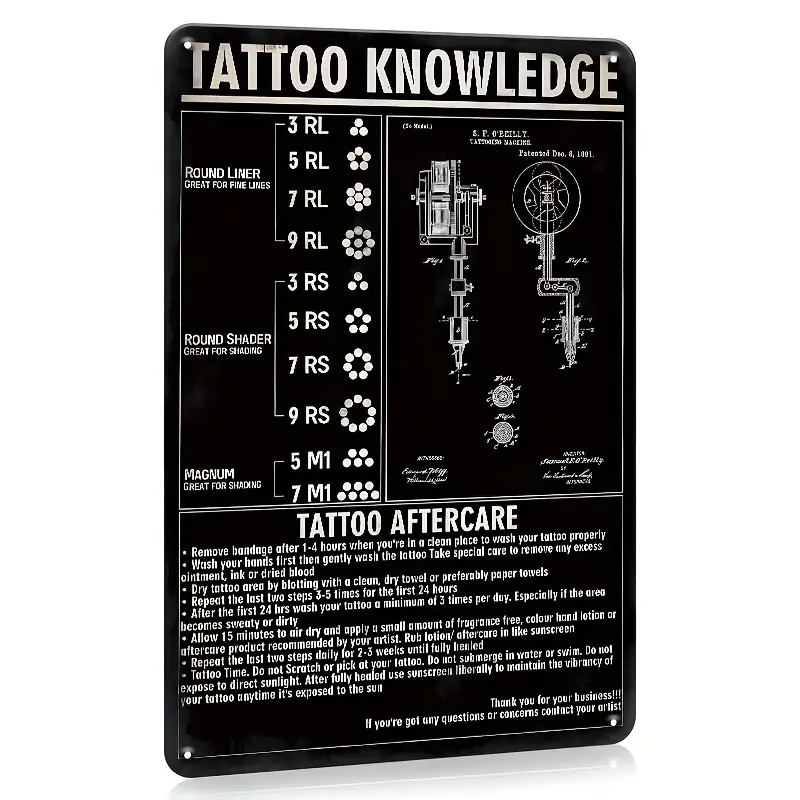 1pc Decorative Vintage Metal Tattoo Knowledge Wall Hanging Tin Plaque, 12x8 in Waterproof Interior Signage, No-Electricity Home Decor for Bar, Tattoo Artists