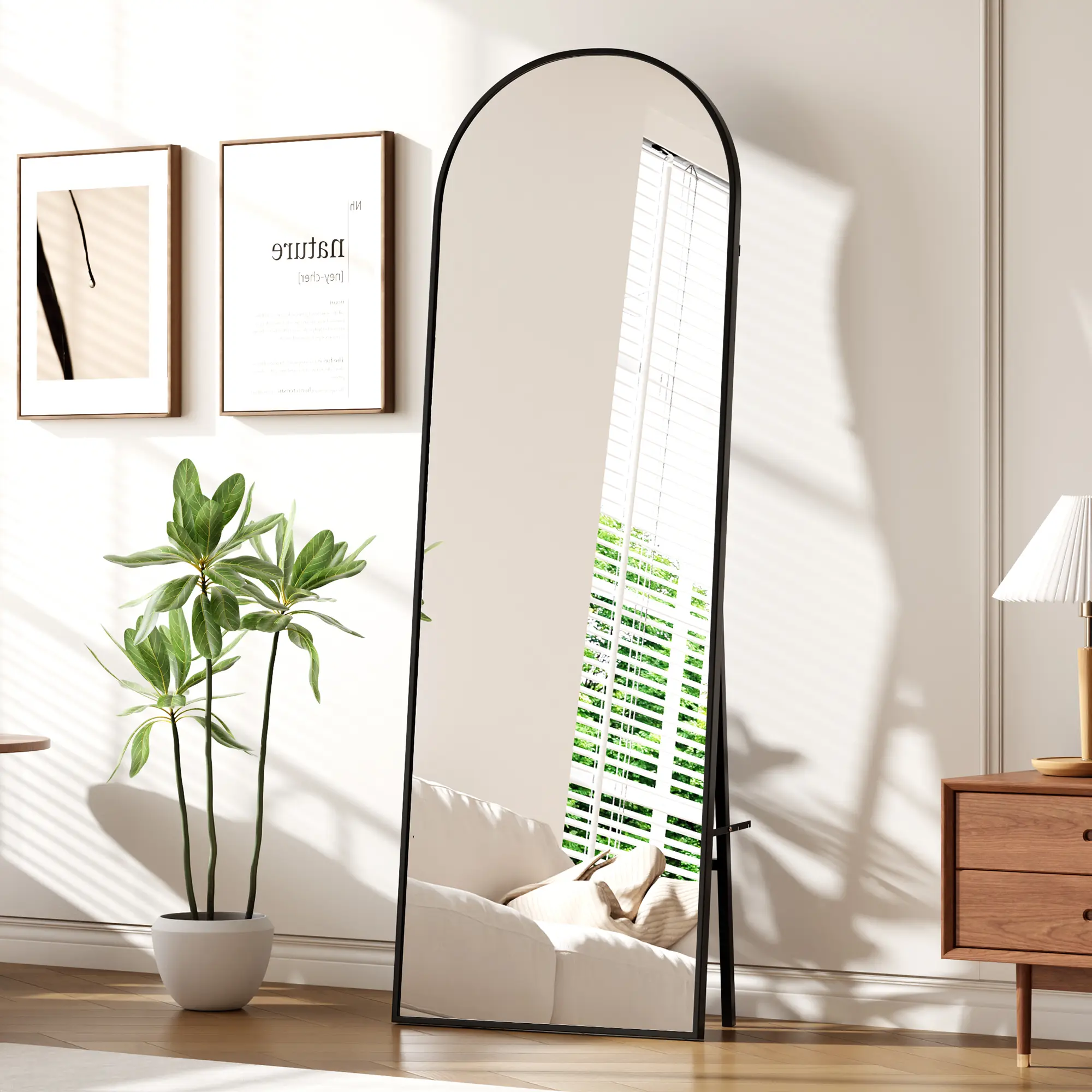 Garvee 71 x 28 Inch Arched Tall Mirror with Support – Stand Up or Wall Fix, Alloy Frame, 3 Shade Dimmable Light Strips – Great for Dressing Room, Foyer, Studio