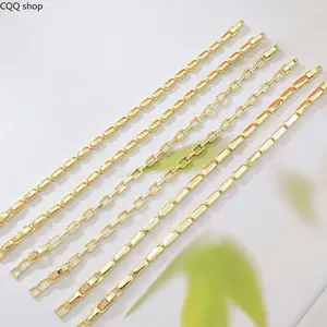 18K Gold Plated Bamboo Joint Bracelet, polished rectangular linked chain with watch clasp. Elegant textured hand jewelry, trendy versatile accessory for daily wear and formal looks
