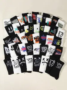 20 Pairs Teen Socks, Abstract Painting Print Graffiti Pattern, Casual Daily Socks, Fashion Casual Mid-Calf Socks, Unisex Comfortable Soft Street Style, Casual Stylish Socks