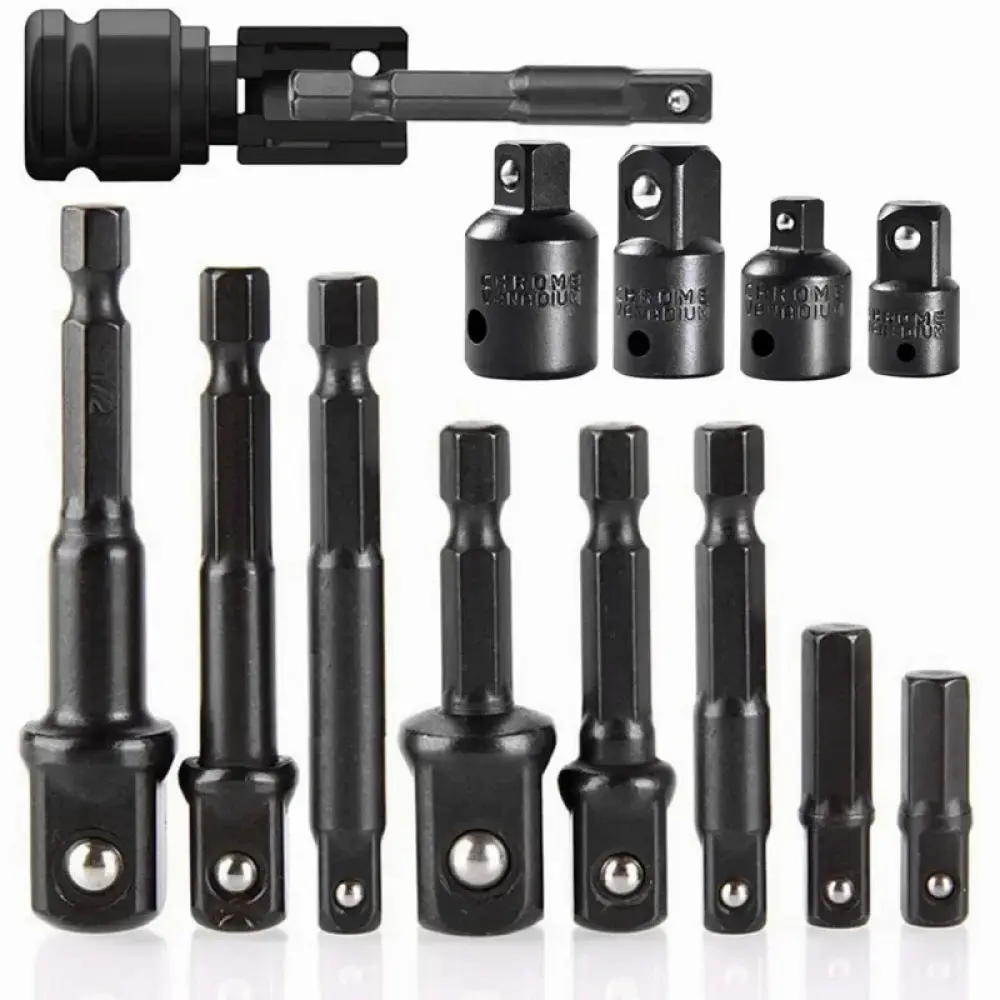 12PCS Impact Socket Adapter Reducer & Extender Mechanic Tools Set, Universal Tool Socket Triple Square Drive, Converts Power Drills to High-Speed Nut Drivers, Compatible with Impact Wrenches & Screwdrivers, 4-Size & 8-Size Inclusions, Compatibility
