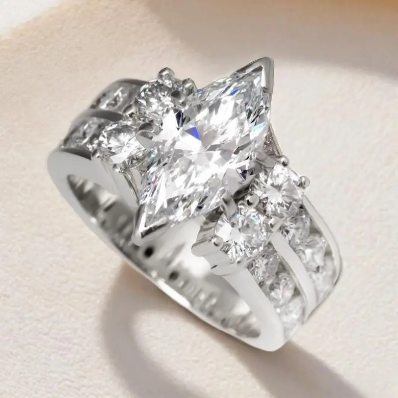 Elegant Birthstone Rings for Women, Marquise Cut Cubic Zirconia Promise Band with Bling Effect, Meaningful Wedding Gift Ideas for Anniversary, Elegant Fashion Rings, Meaningful Gifts, Female Wear, Diamond Alternative
