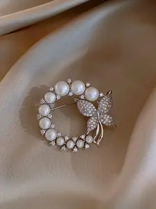 2026 New Arrival Pearl Butterfly High-End Gold Brooch for Women, Circular Anti-Exposure Pin for Sweaters, Coats, and Suits, Everyday Fashion Accessory, Elegant and Casual, Jewellery