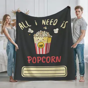 Heat Transfer Blanket ALL I NEED IS POPCORN Travel thin quilt Suitable for office air conditioning blankets flannel blankets and travel and camping blankets