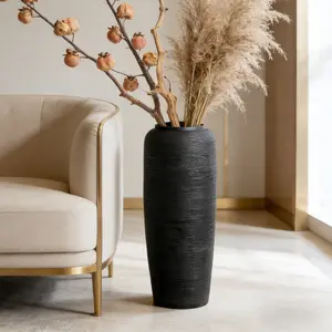 Stunning Rustic Black Floor Vase (24"/19.7") | Textured Ceramic Statement Piece | Modern Farmhouse Decor for Entryway & Living Room | High-End Home Accent