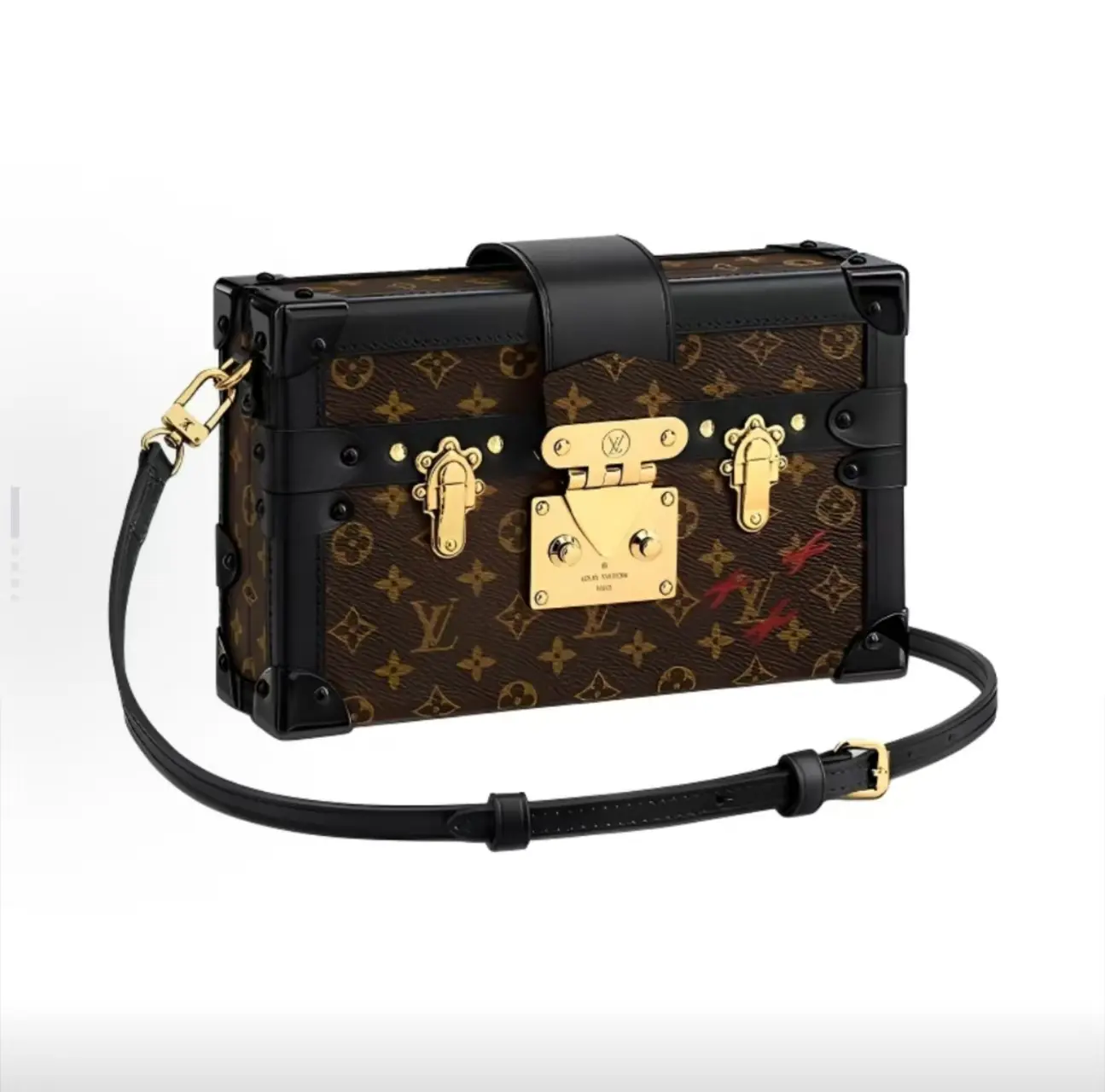 Pre-owned Louis Vuitton PETITE MALLE S lock clasp Black Brown Monogram Shoulder Crossbody Handbag