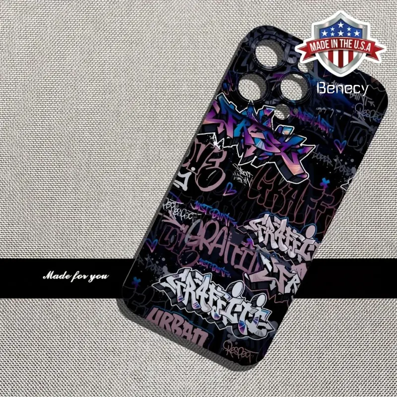 Trendy And Creative Graffiti Designs for High-Quality Soft Protective Phone Cases Suitable for Both Men And Women, Compatible with Iphone 13/14/15/16 Plus Pro Max Mini, Perfect for Valentine'S Day Or As a New Phone Gift. Protector Cover Black