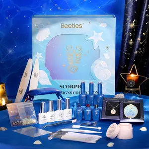 Beetles Midnight Vampire Lucky Box, Scorpio Zodiac Gel Nail Polish Kit Black Purple Burgundy Red Colors, All-in-One Nail Art Set with Tools, Necklace Badge, Salon DIY Zodiac Gift for Women Mother's Day gift Spring Nail Taste of Spring