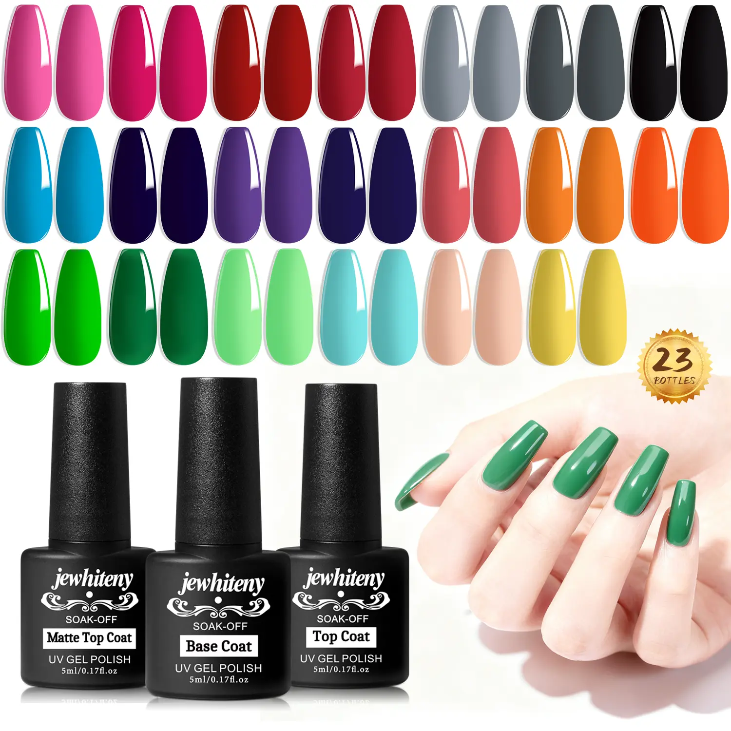 JEWHITENY 23PCS Gel Nail Polish Set 20 Colors Long Lasting Christmas Beauty Products for Salon at Home with Base Coat & Top Coat