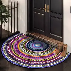 Luxury Vintage Half Round Entrance Rug, Foldable Mat, Modern Print for Living Room Bedroom Entryway, Boho Style Rug, Modern Indoor Rug