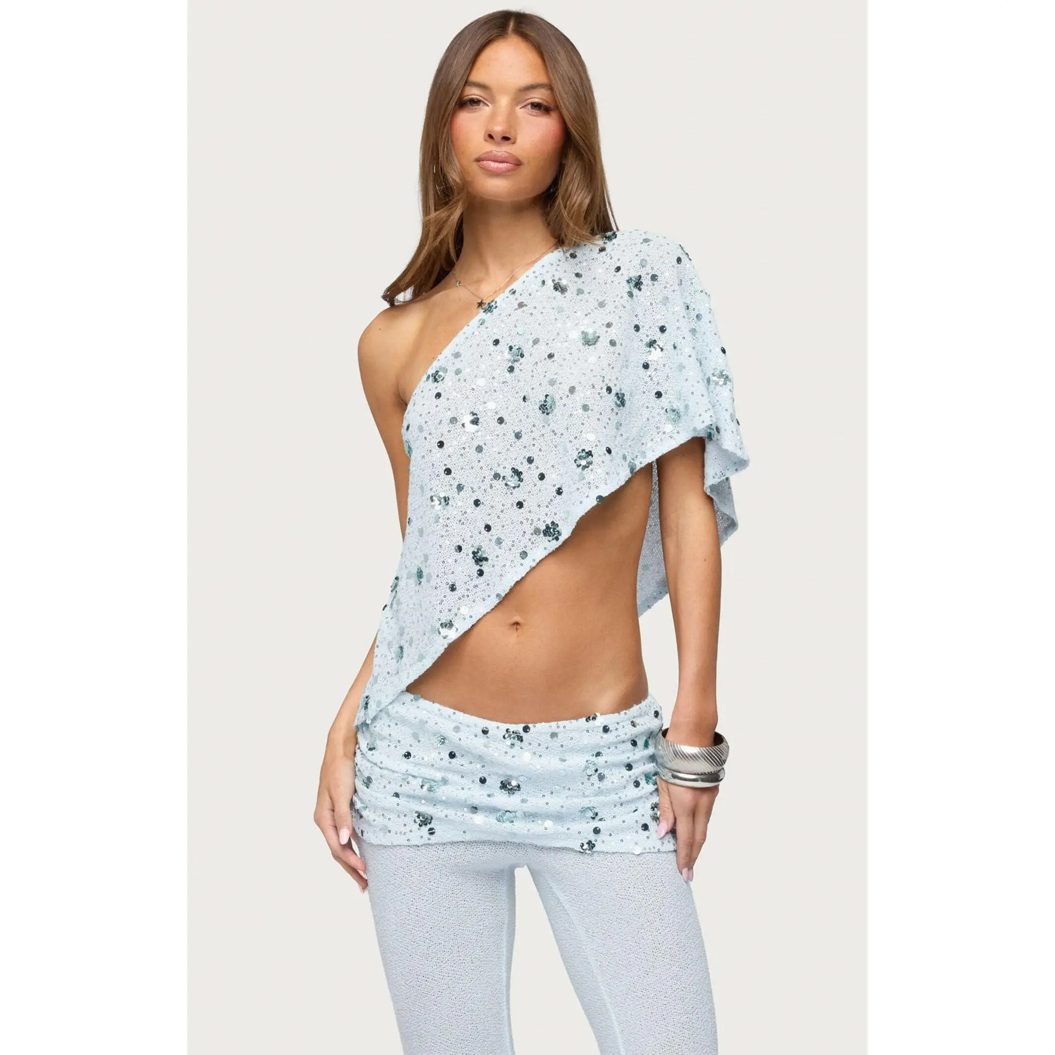 Edikted Women's Zephyra Beaded & Sequin One Shoulder Poncho