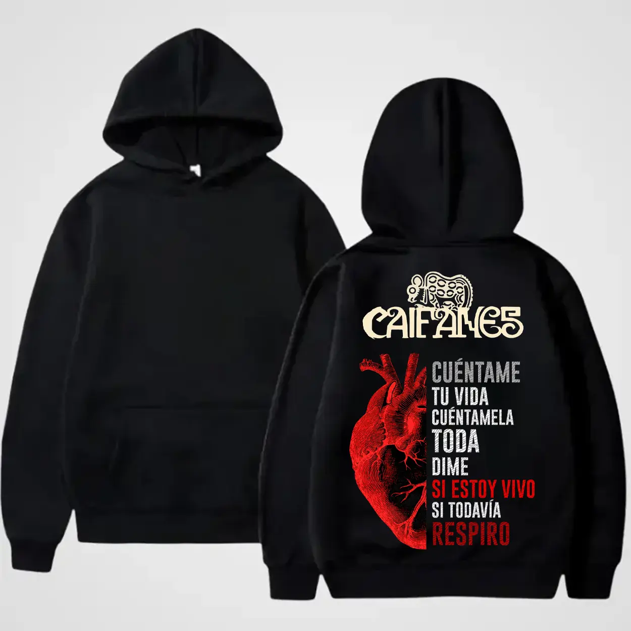 Caifanes Presangel Heart Lyrics Graphic Hoodie Fleece Fabric Casual Hooded Sweatshirt Trendy Tops Perfect Gift