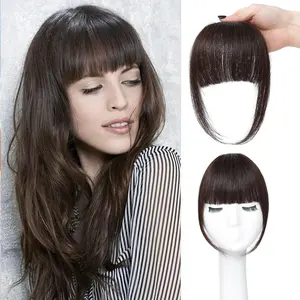 Clip in Bangs Dark Brown Hair French Bangs Fake Bangs Hair Clip on Bangs for Women Fringe with Temples Hairpieces Curved Bangs for Daily Wear Gift for Women gf