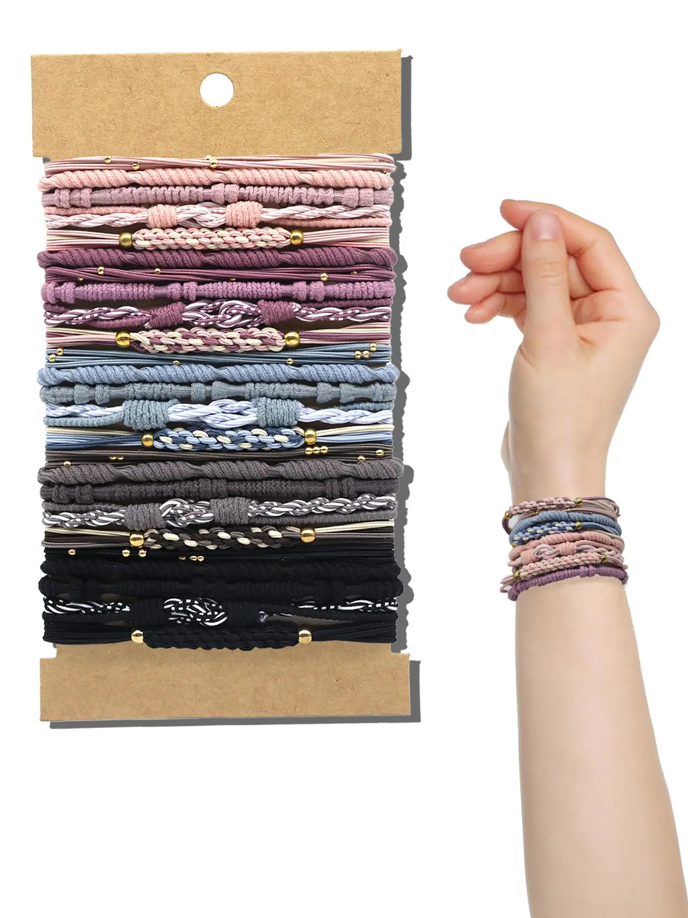 Boho Style Beaded Decor Hair Tie (25pcs), Elastic Hair Accessory, High Stretch Ponytail Holder, Casual Versatile for Women & Girls, Fashion Hair Accessories