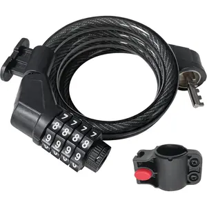 High Security 4 Digit Resettable Combination Coiling Bicycle Cable Lock with Mounting Bracket, 3FT 10mm Diameter Anti-Theft Cable for Bicycle, Scooter, Ebikes, Door