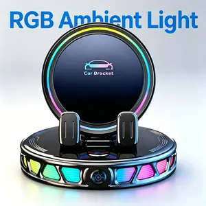 Magnetic Wireless Charging Car Phone Mount with RGB Ambient Light – 360° Rotating Auto-Lock Holder, Strong Vacuum Suction for Dashboard & Windshield, Fits iPhone & Android
