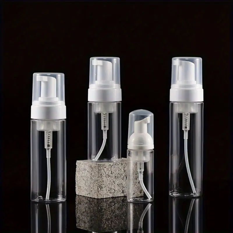 4pcs Refillable Soap Dispenser Refillable Foaming Soap Dispenser Bottle 100/120/150/200ml, Clear Plastic Pump for Hand Soap, Shampoo, Lash Cleanser - Durable & Hypoallergenic, Ideal for Travel, Bathroom, Kitchen & Outdoor Use