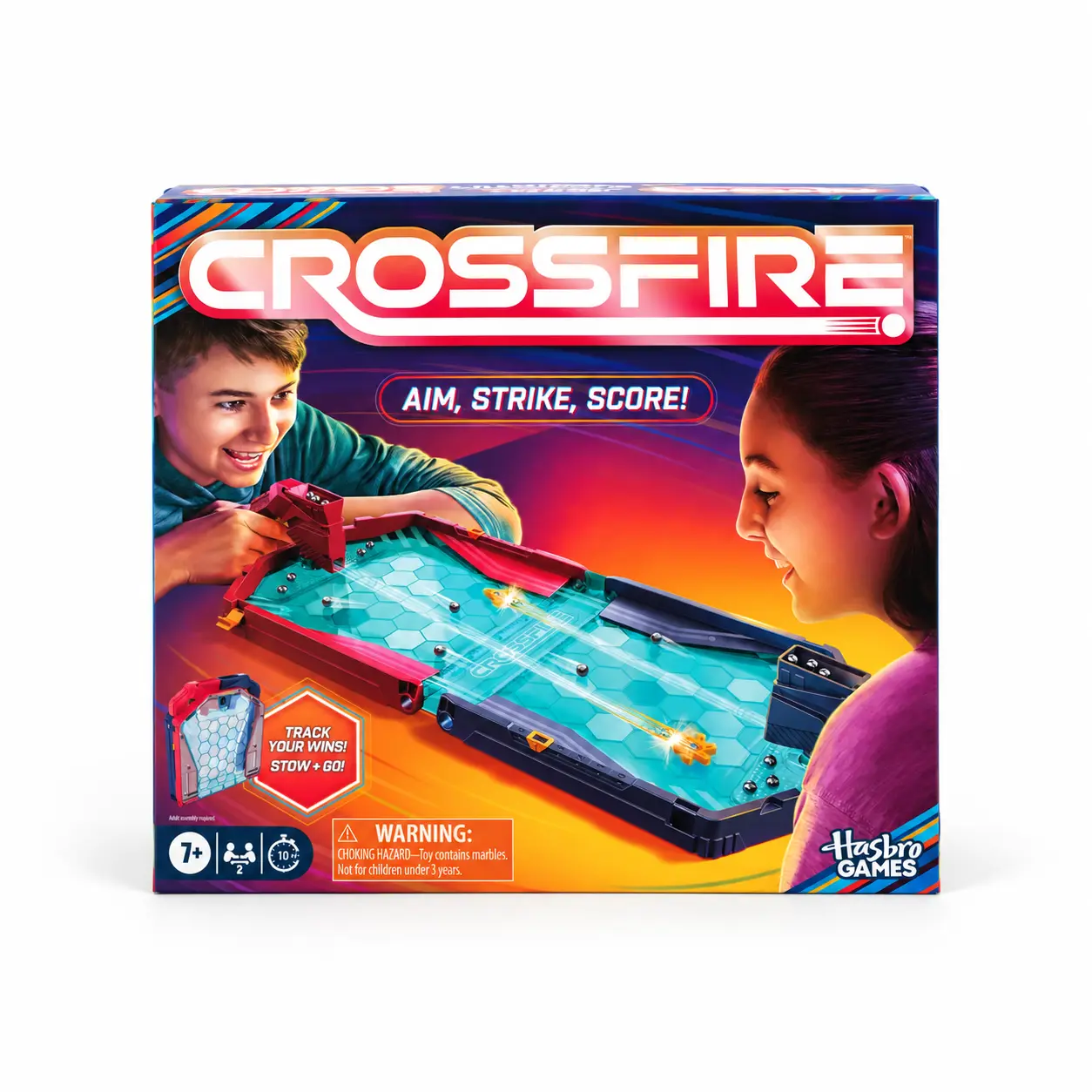 Crossfire Tabletop Action Game for Kids and Teens, 2 Player Indoor Competitive Game Set with 2 Blasters, Steel Marbles and Game Arena, Fast-Paced Family Game, Ages 7+