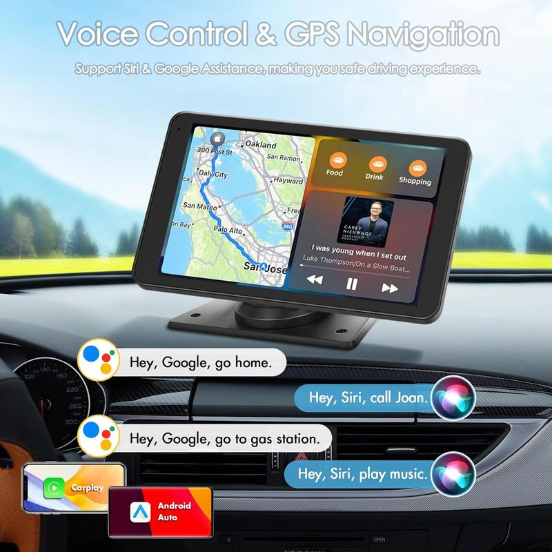 【PASLDA】Portable Wireless Carplay Car Stereo, 7" HD Touchscreen for Car with Apple CarPlay & Android Auto with Backup Camera/Mirror Link/Voice Control/Bluetooth/GPS/AUX for All Vehicles